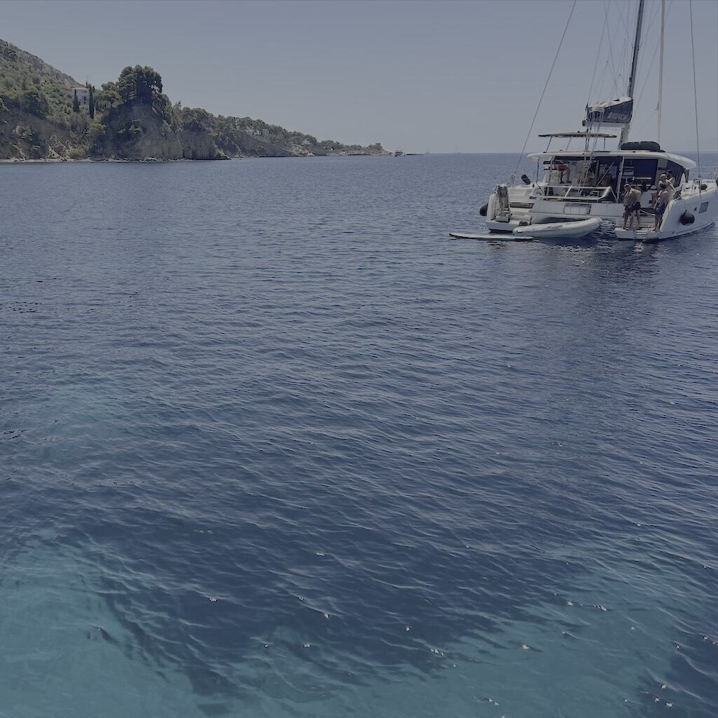 Tourquoise waters with catamaran in Alonissos, Greece